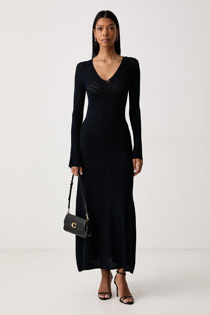 Twinset Svetrové šaty s viskózou 262TP3490 tmavomodrá AW26