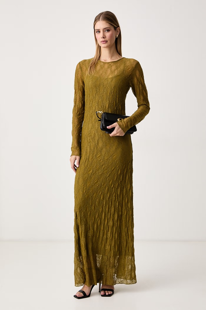 Twinset Sukienka bieliźniana ażurowa 262LI2NDD zielony AW26