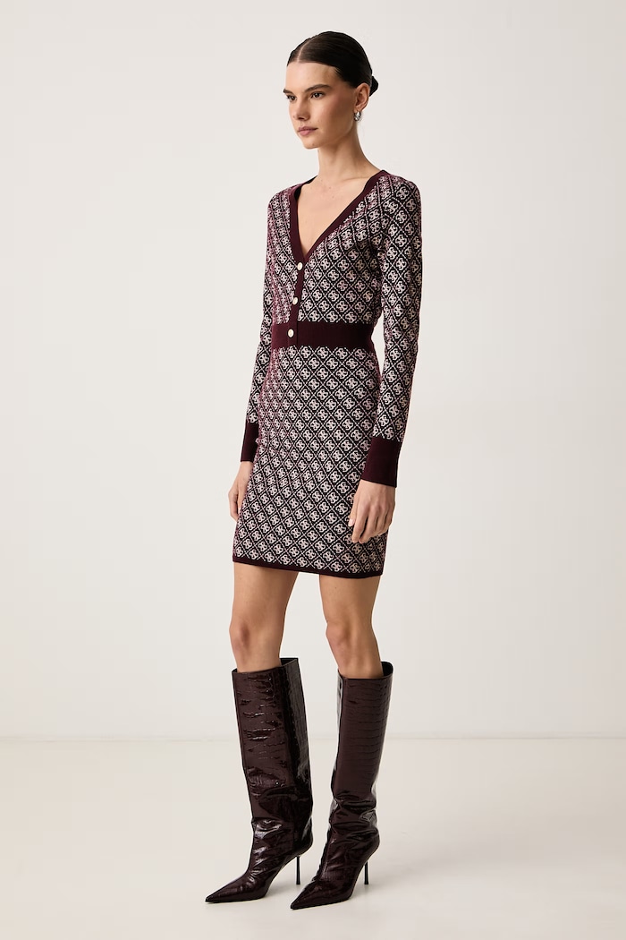 Guess Sukienka z dodatkiem wełny AUBREY W6BK23.Z1422 bordowy AW26