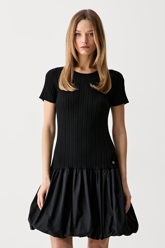 Karl Lagerfeld φόρεμα balloon με βαμβάκι μαύρο B3W13015