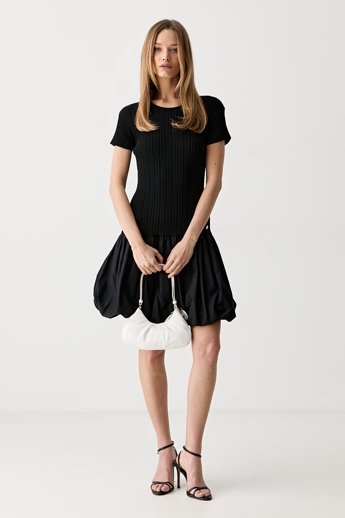 Karl Lagerfeld φόρεμα balloon με βαμβάκι B3W13015 μαύρο AW26