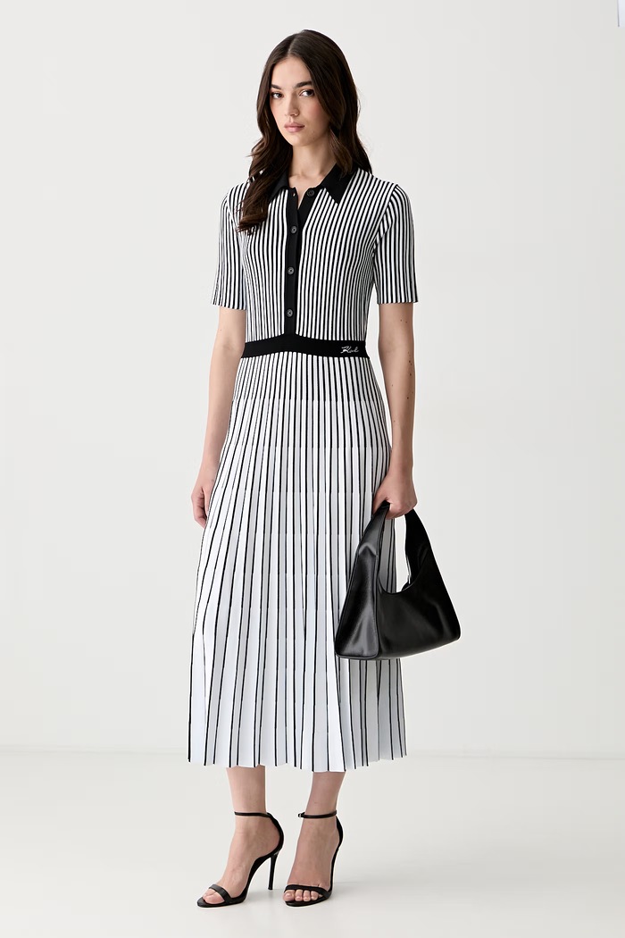 Karl Lagerfeld πλισέ φόρεμα με βισκόζη B3W13036 μαύρο AW26