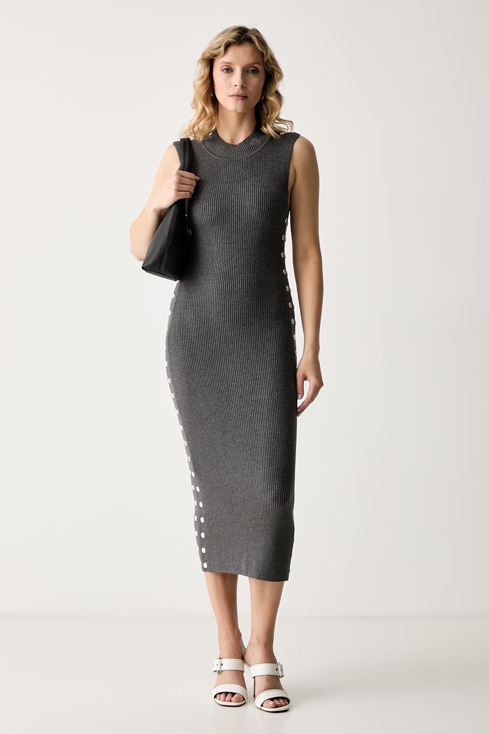 Karl Lagerfeld φόρεμα με βισκόζη B3W13041 γκρί AW26