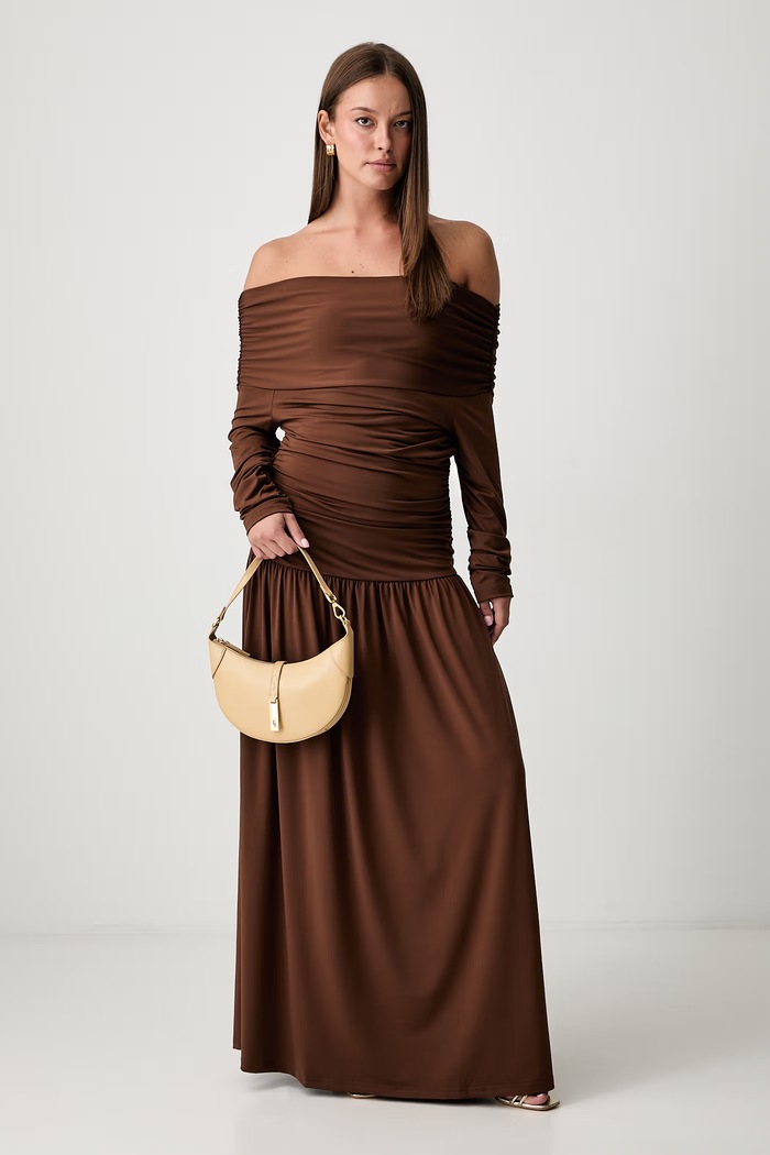 Pedro del Hierro sukienka drapowana 6194228 brązowy AW26