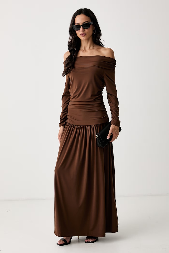 Pedro del Hierro sukienka drapowana 6194228 brązowy AW26