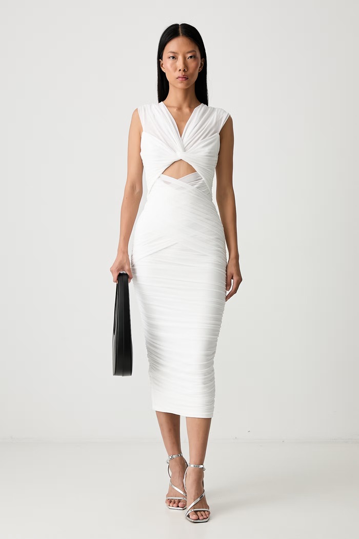 Bardot sukienka drapowana PRIAH 60152DB beżowy AW26