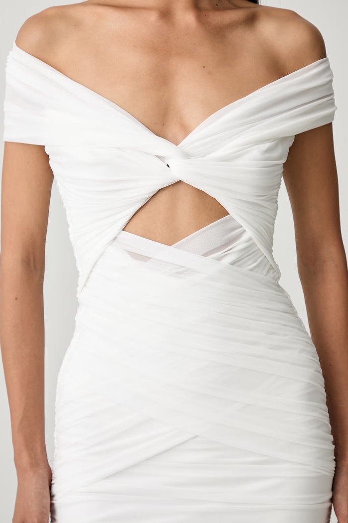 Bardot sukienka drapowana PRIAH 60152DB beżowy