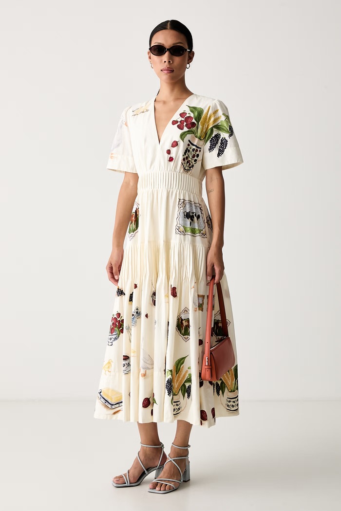Farm Rio φόρεμα flared βαμβακερό 363568 μπεζ AW26