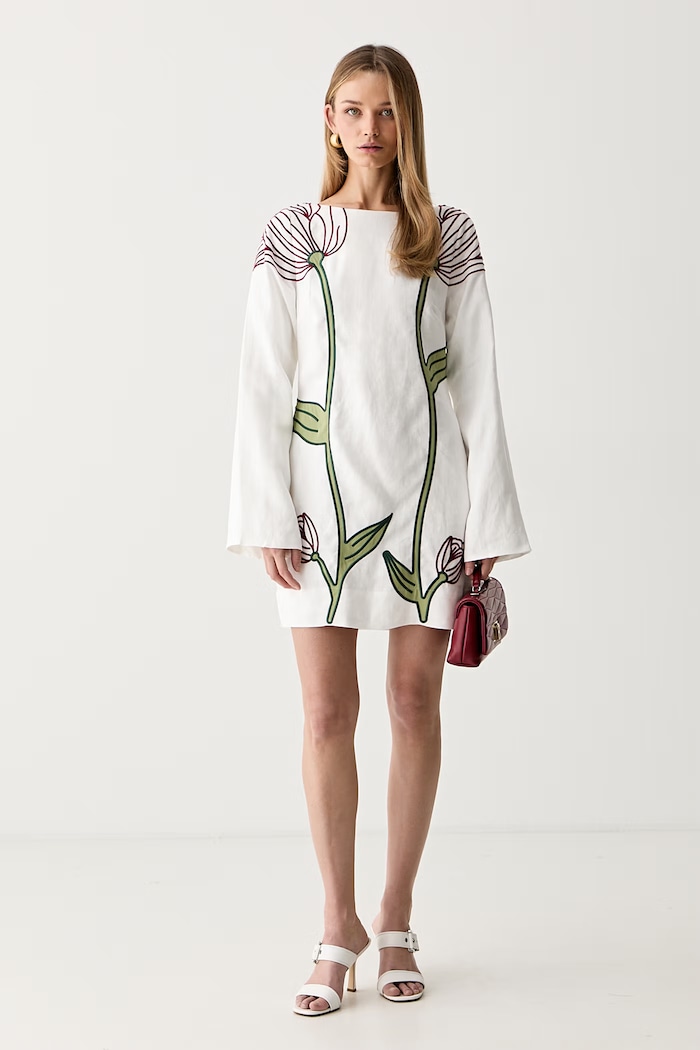 Farm Rio rochie din in 363021 alb AW26