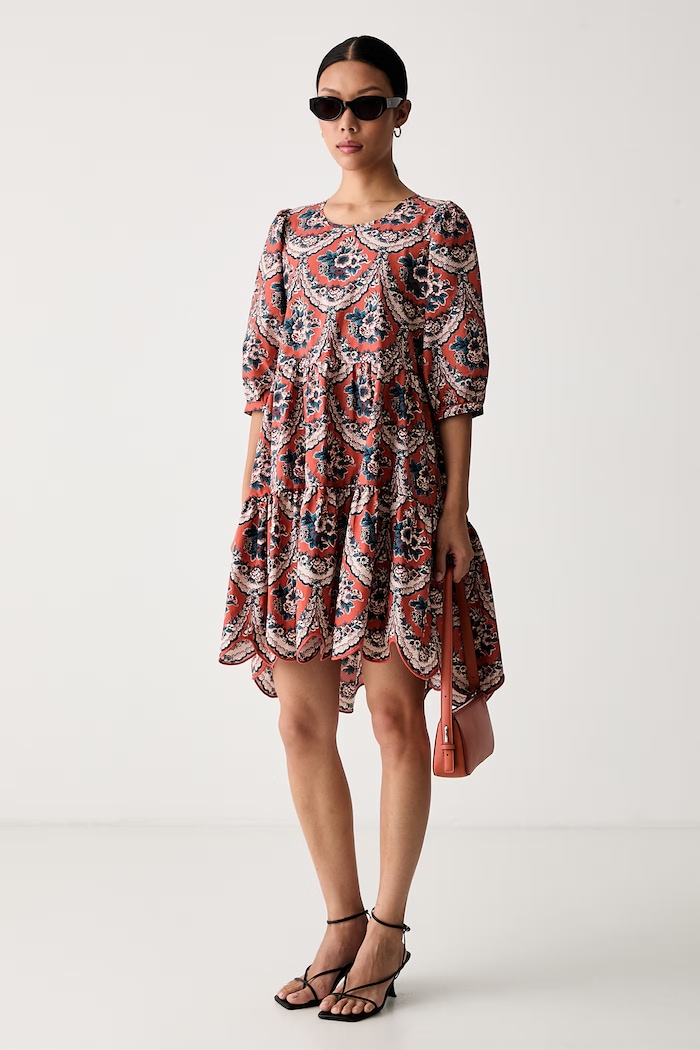 Farm Rio φόρεμα babydoll βαμβακερό 356869 πορτοκαλί AW26