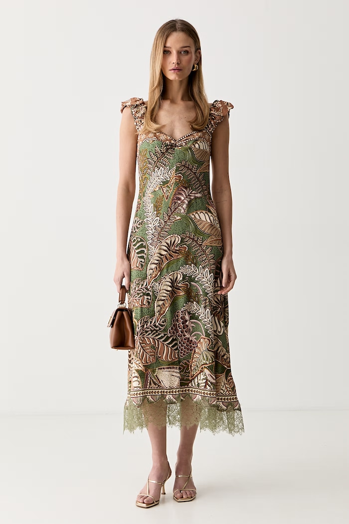 Farm Rio φόρεμα flared από βισκόζη 356119 πράσινο AW26