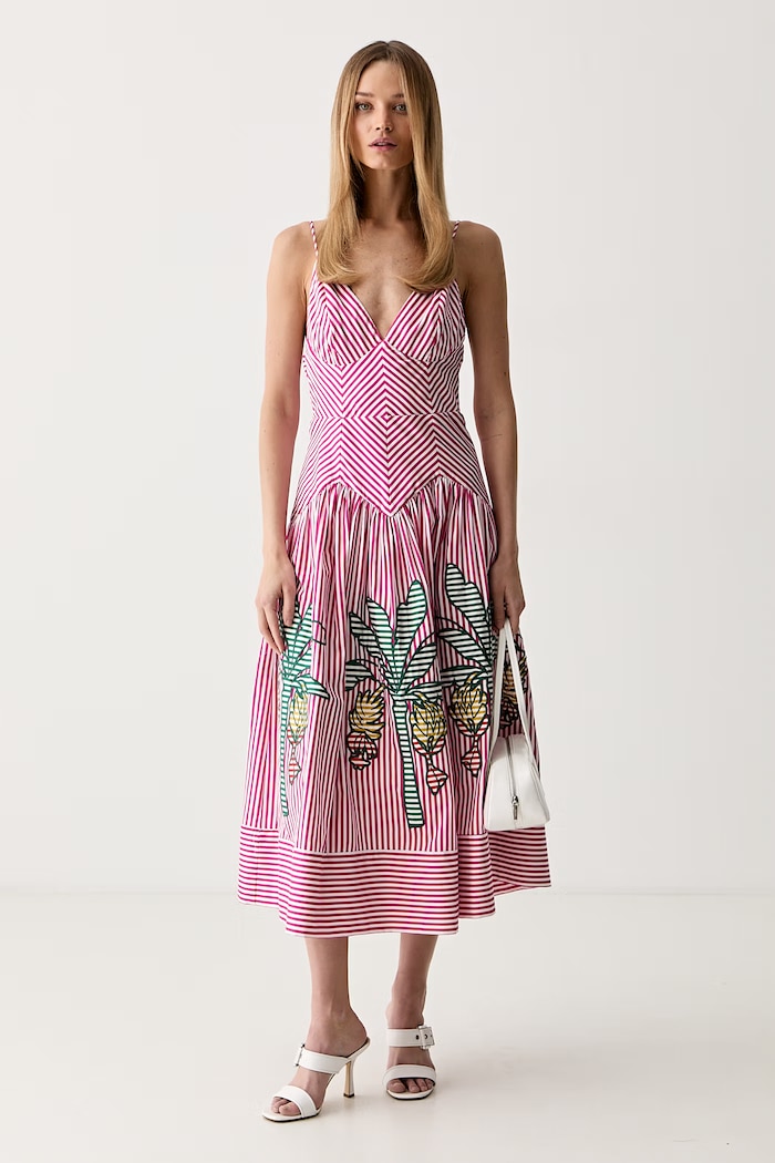 Farm Rio rochie evazată din bumbac 355811 roz AW26