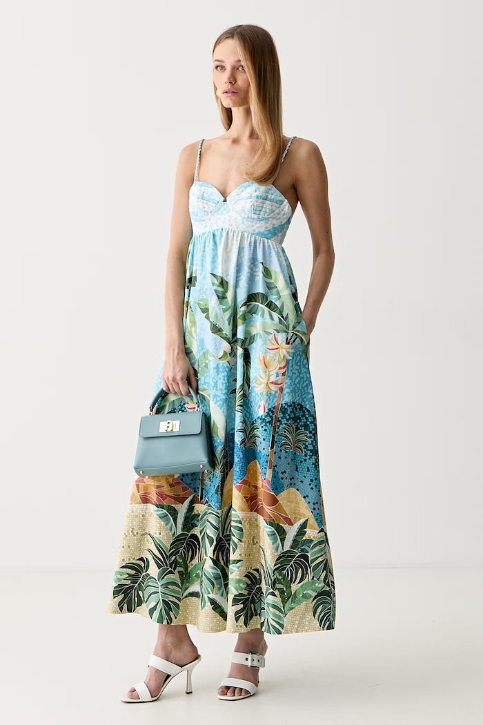 Farm Rio rochie empire din bumbac 355498 albastru AW26