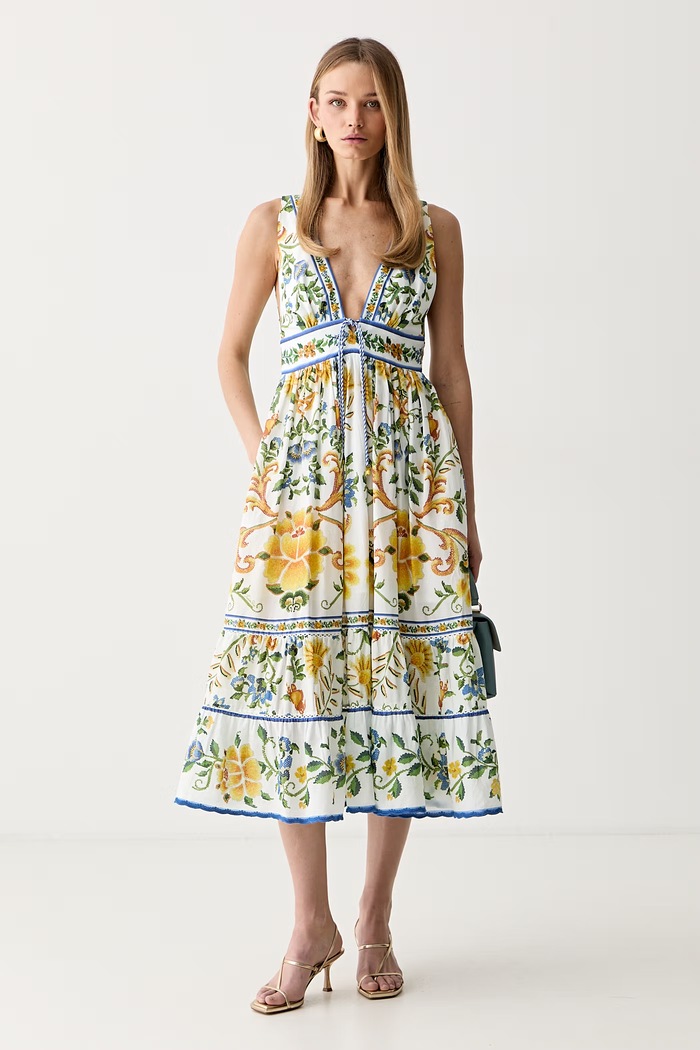 Farm Rio rochie evazată din bumbac 355446 alb AW26