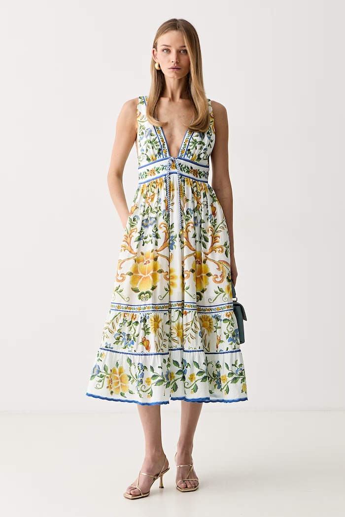Farm Rio rochie evazată din bumbac 355446 alb AW26