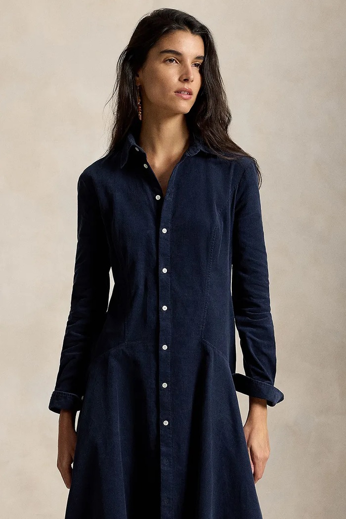 Odzież Polo Ralph Lauren sukienka rozkloszowana z bawełną 211B17452 granatowy