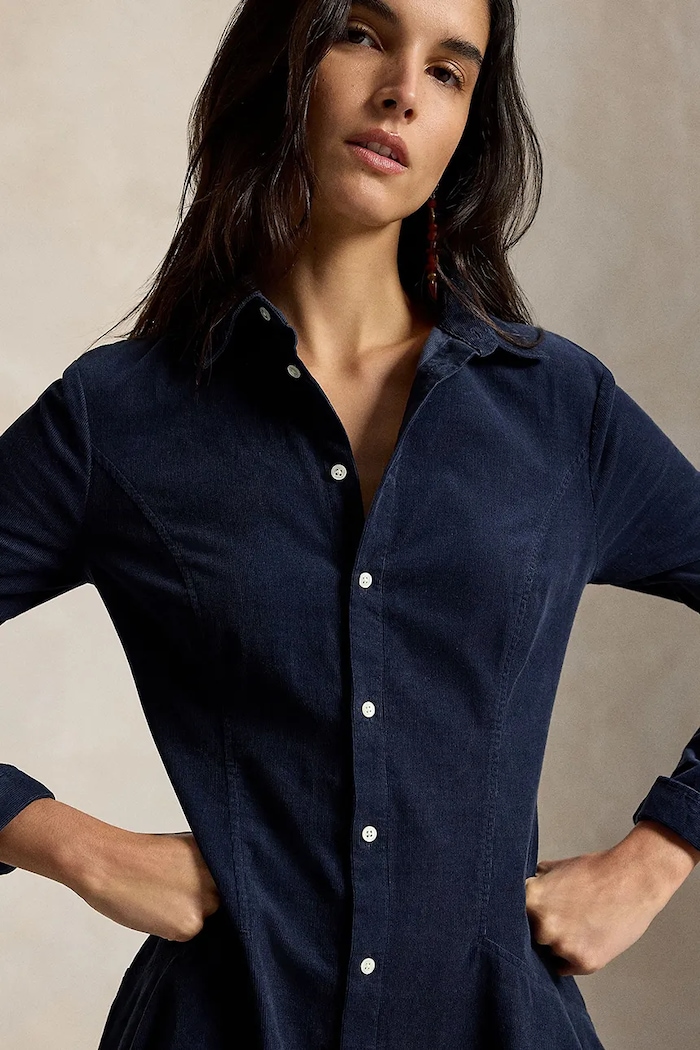 Polo Ralph Lauren sukienka rozkloszowana z bawełną granatowy 211B17452