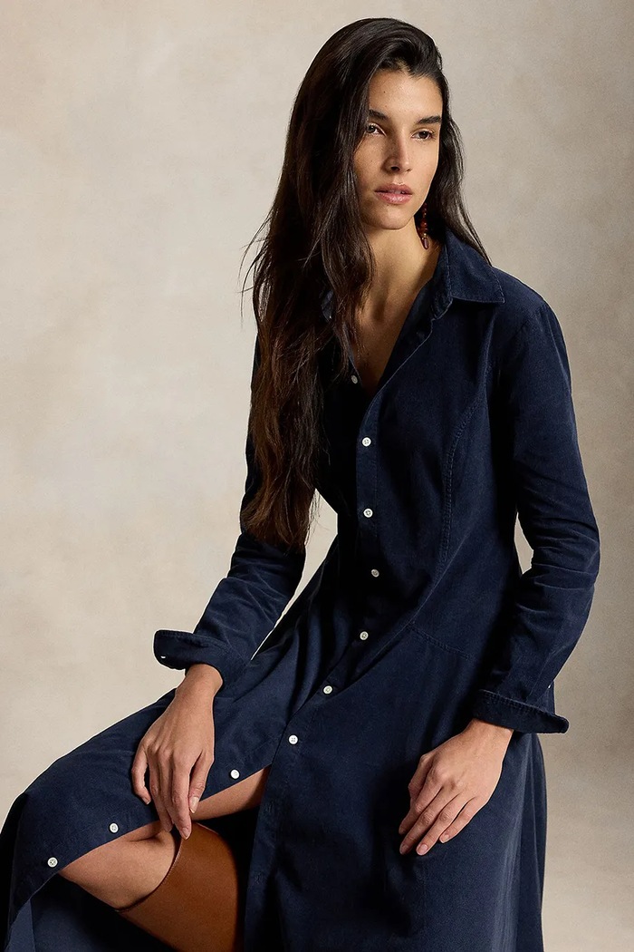 Polo Ralph Lauren sukienka rozkloszowana z bawełną 211B17452 granatowy