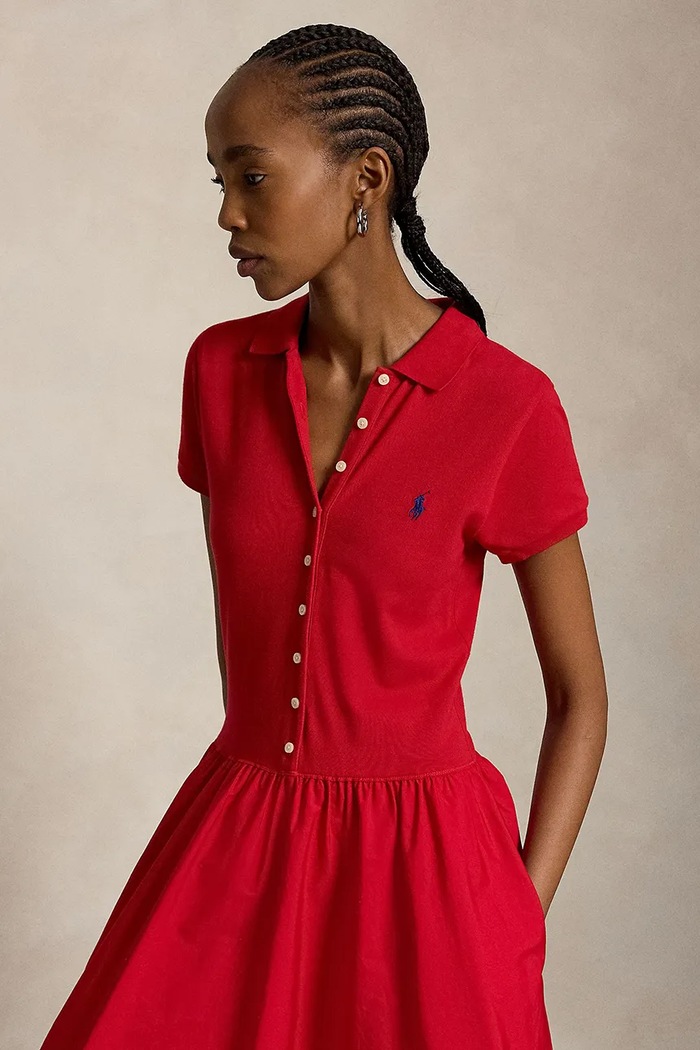 Odzież Polo Ralph Lauren sukienka rozkloszowana bawełniana z elastanem 211B17443 czerwony