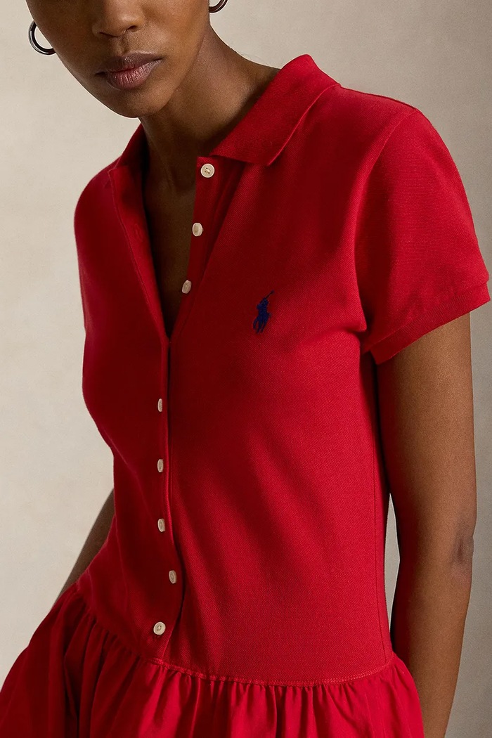 Polo Ralph Lauren sukienka rozkloszowana bawełniana z elastanem czerwony 211B17443