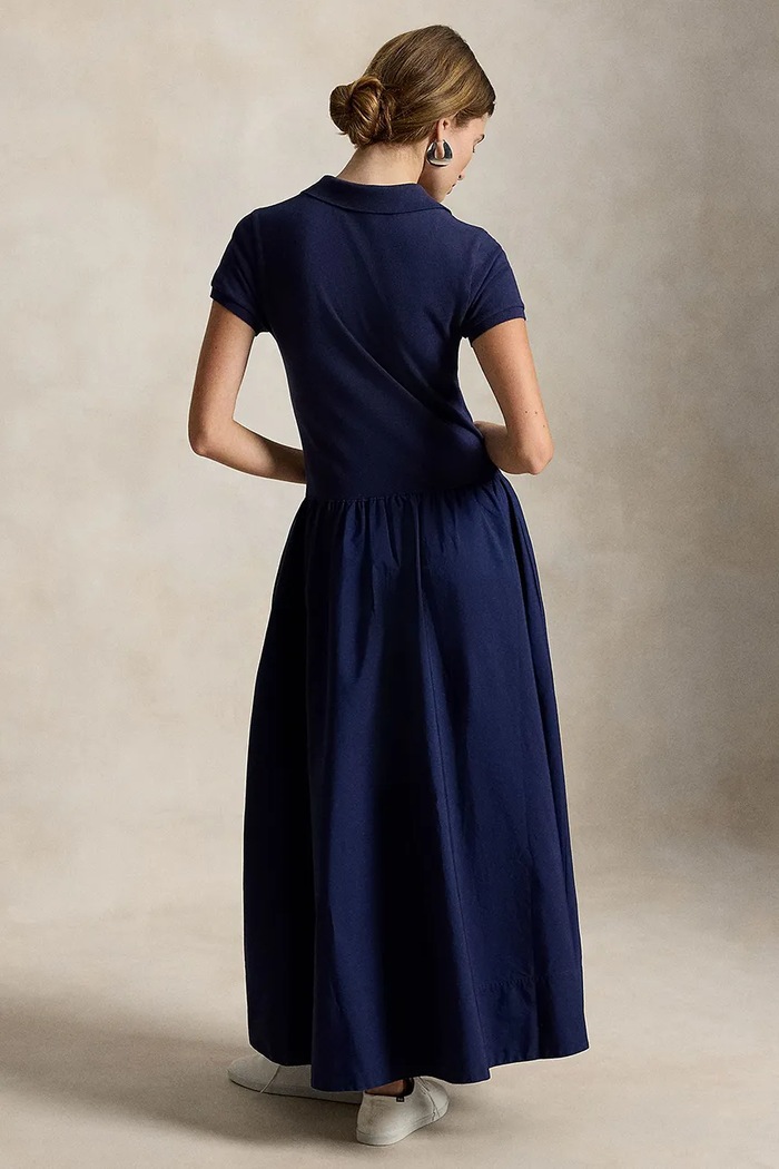 Polo Ralph Lauren Φόρεμα flared βαμβακερό με ελαστάν 211B17443 σκούρο μπλε AW26