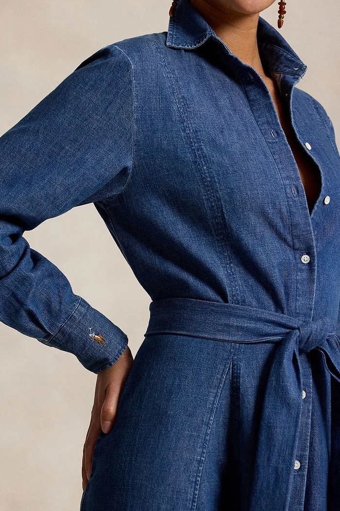 Polo Ralph Lauren sukienka rozkloszowana jeansowa 211B23998 niebieski