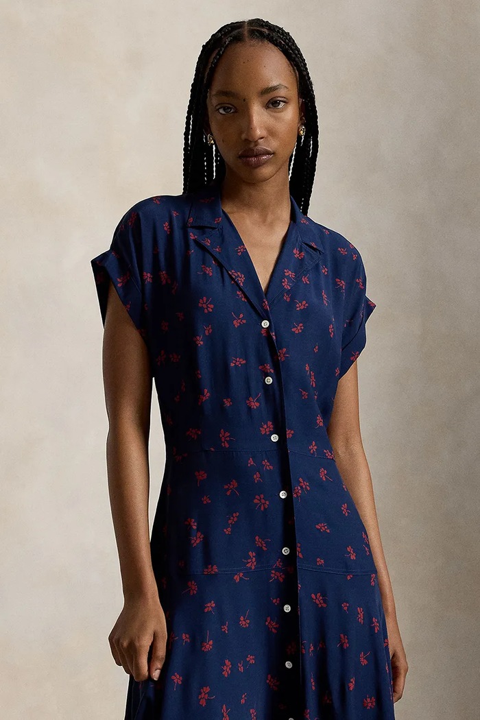 Odzież Polo Ralph Lauren sukienka rozkloszowana z wiskozy 211B22769 granatowy