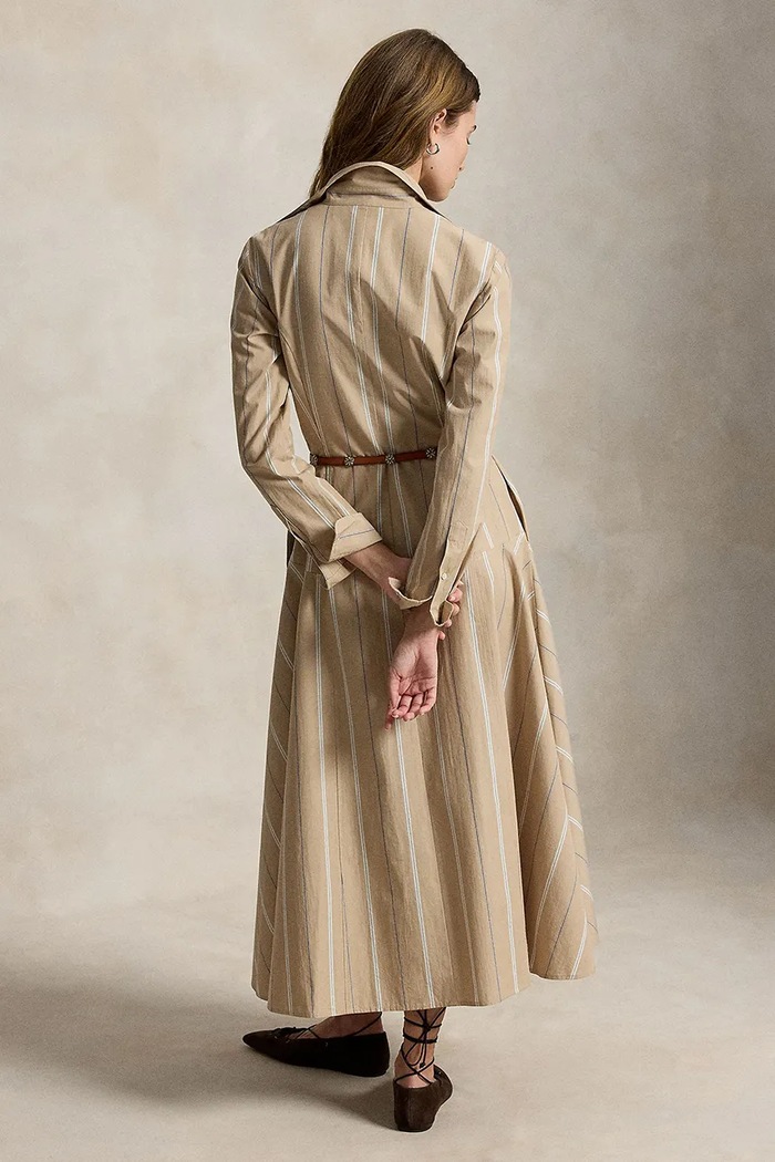 Polo Ralph Lauren Rozšířené šaty pruhované bavlněné 211B17478 béžová AW26