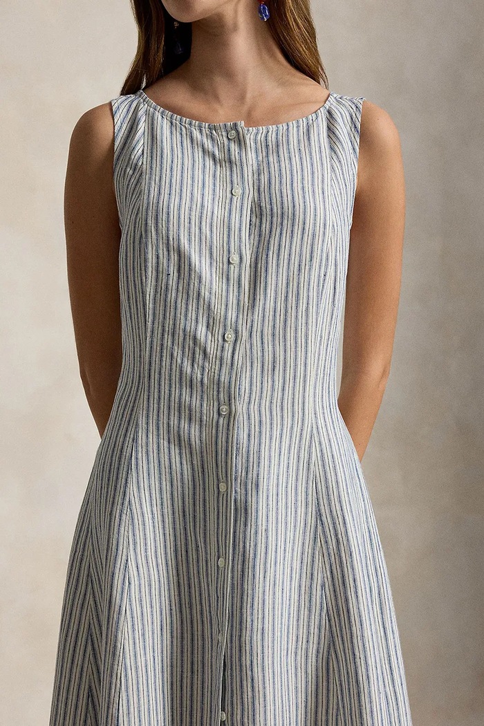 Polo Ralph Lauren sukienka rozkloszowana lniana 211B17459 granatowy