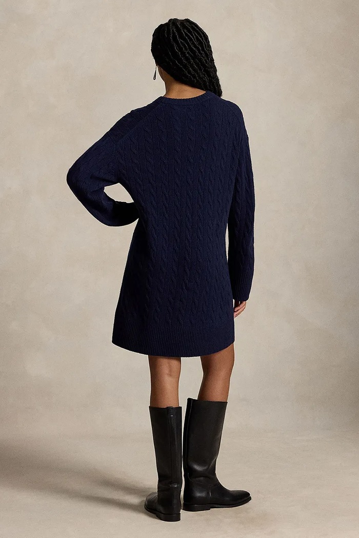 Polo Ralph Lauren sukienka sweterkowa wełniana 211B17446 granatowy AW26