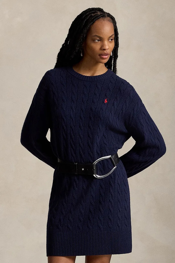 Odzież Polo Ralph Lauren sukienka sweterkowa wełniana 211B17446 granatowy
