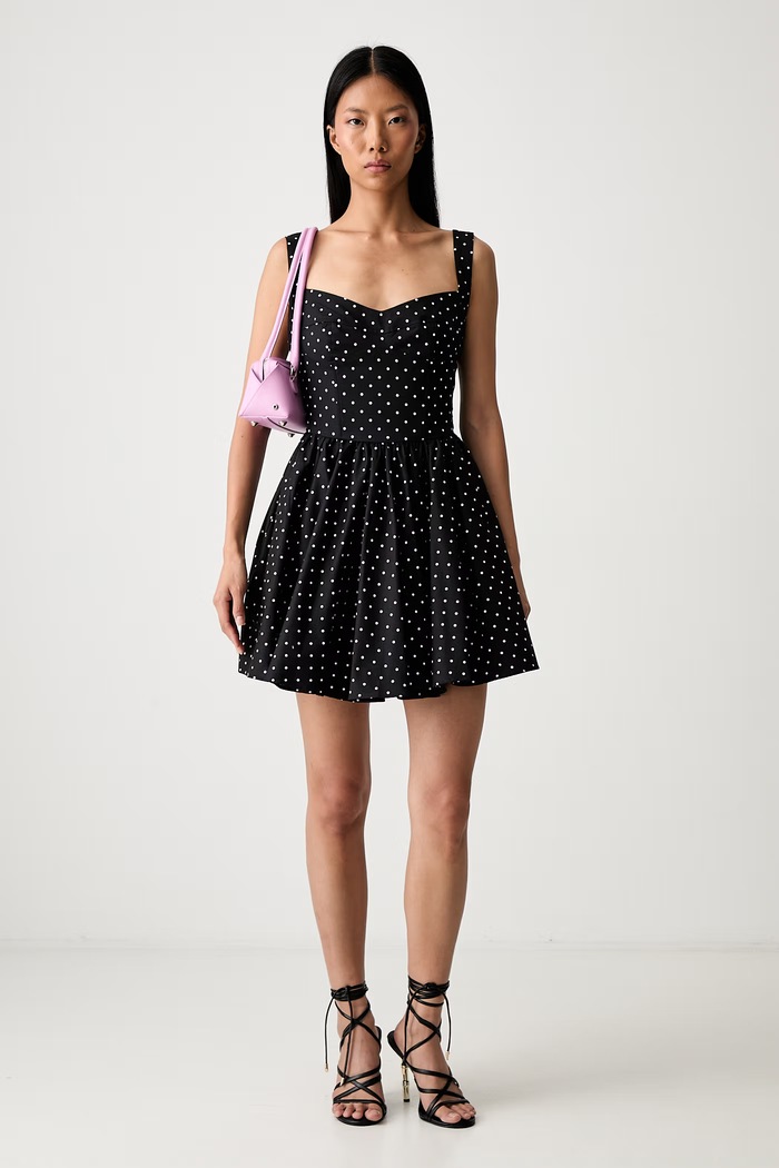 Bardot sukienka rozkloszowana z bawełną COLETTA 60470DB czarny AW26