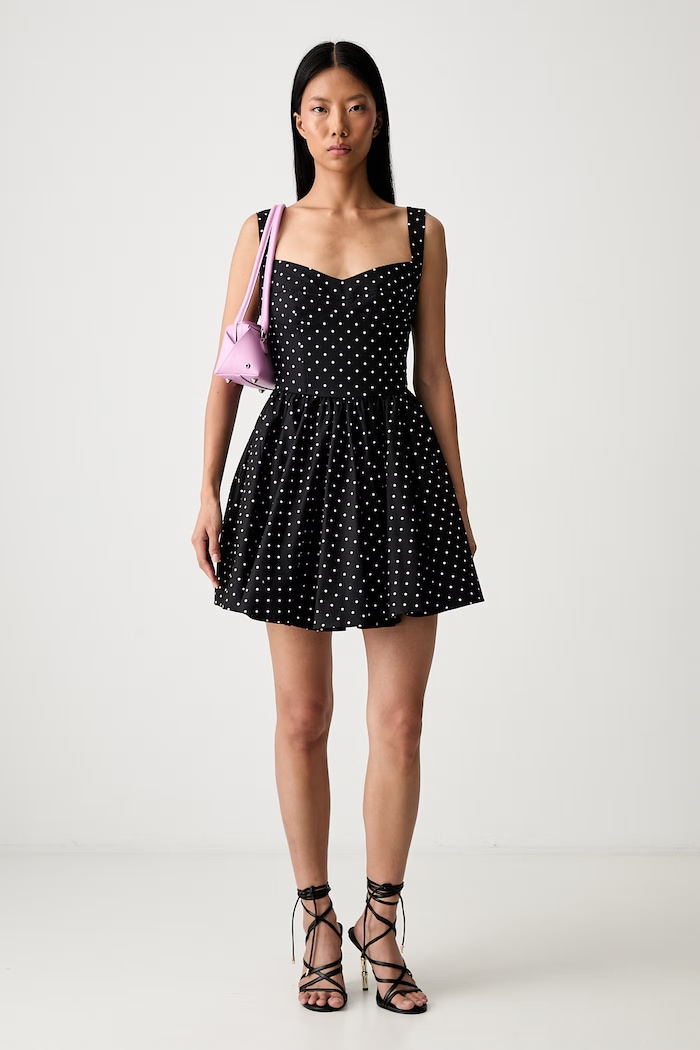Bardot sukienka rozkloszowana z bawełną COLETTA 60470DB czarny AW26