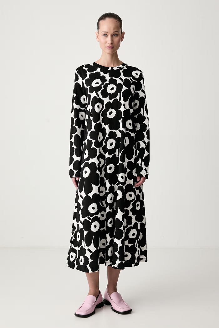 Marimekko Φόρεμα flared βαμβακερό μαύρο 096331