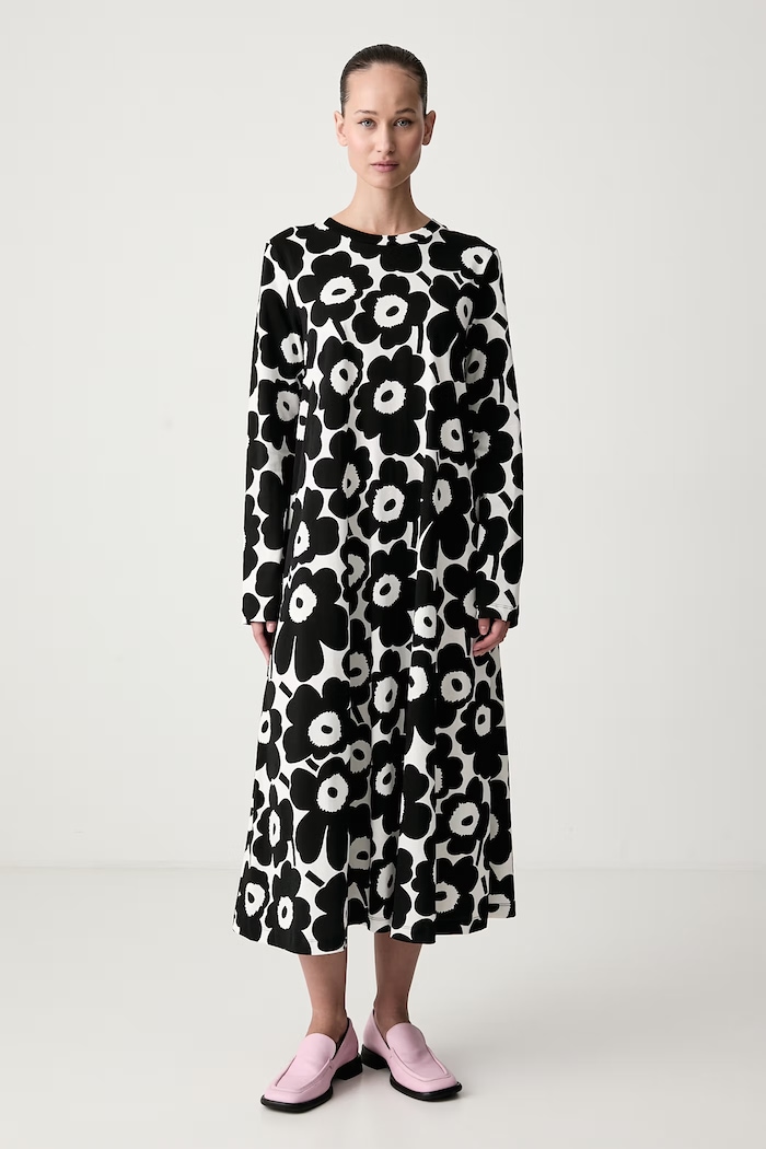 Marimekko Φόρεμα flared βαμβακερό μαύρο 096331