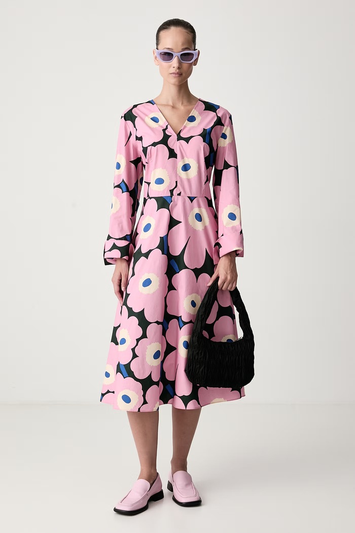 Marimekko Φόρεμα babydoll βαμβακερό 096283 ροζ AW26