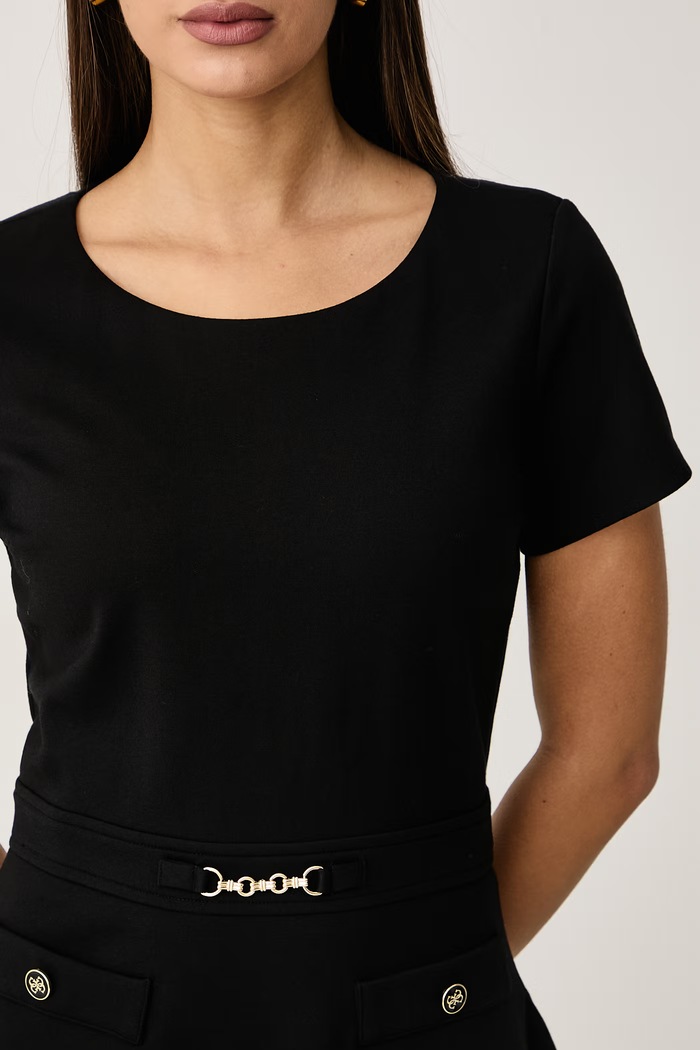 Φόρεμα flared με βισκόζη WANDA Guess W6BK38.K6210 μαύρο