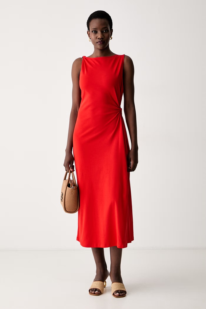 Tommy Hilfiger obleka A-kroja bombažna WW0WW50041 rdeča AW26