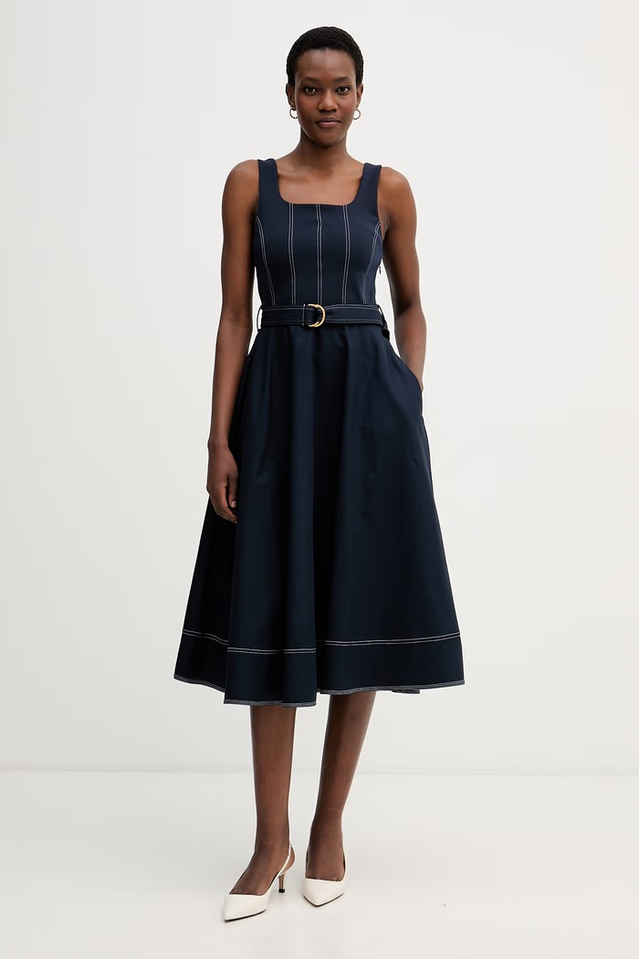Tommy Hilfiger šaty s rozšíreným strihom s bavlnou tmavomodrá WW0WW51147