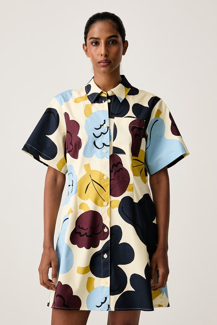Marimekko Sukienka letnia bawełniana z elastanem żółty 096012