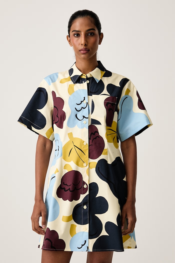 Marimekko Sukienka letnia bawełniana z elastanem żółty 096012