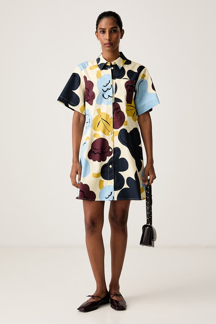 Marimekko Sukienka letnia bawełniana z elastanem 096012 żółty AW26