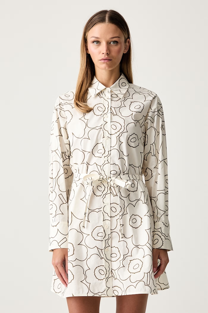 Marimekko obleka bombažna bež 095992