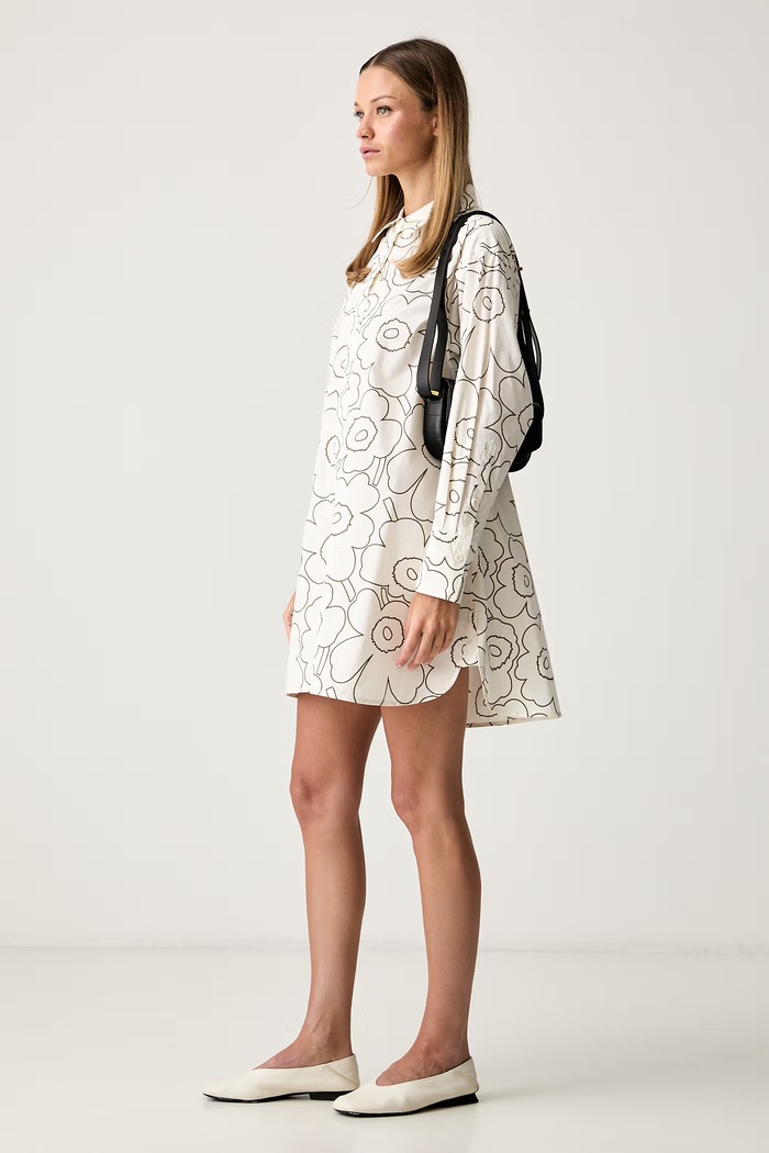 Marimekko obleka bombažna 095992 bež AW26