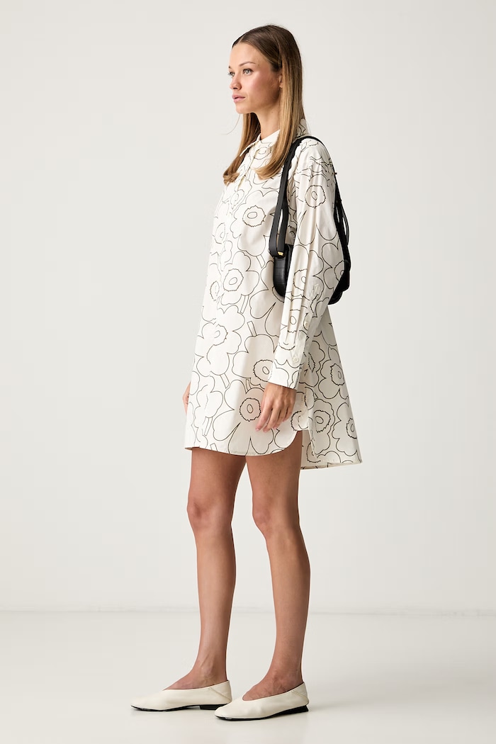 Marimekko obleka bombažna 095992 bež AW26