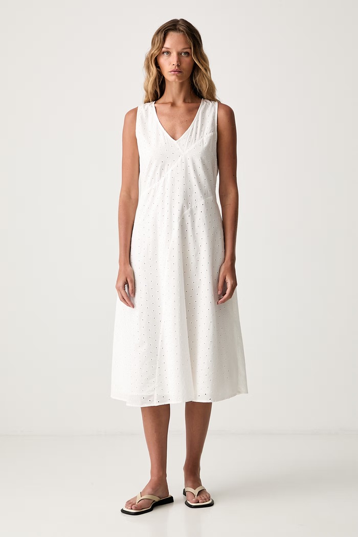 Calvin Klein haljina A-kroja od pamuka bež LV044G011G