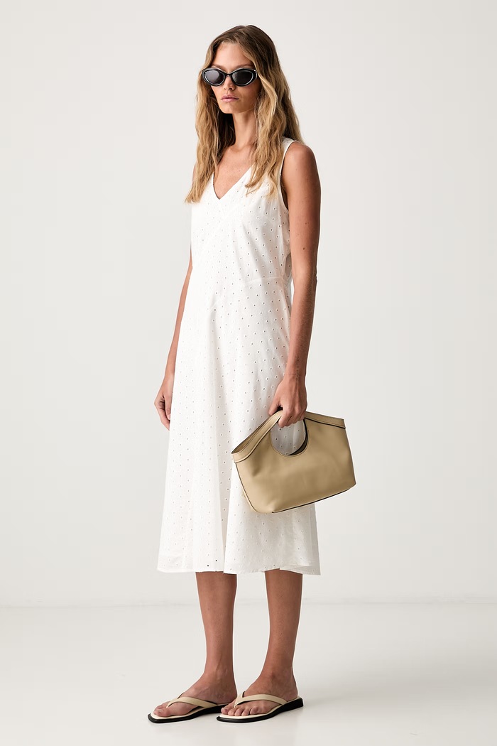 Calvin Klein haljina A-kroja od pamuka LV044G011G bež AW26