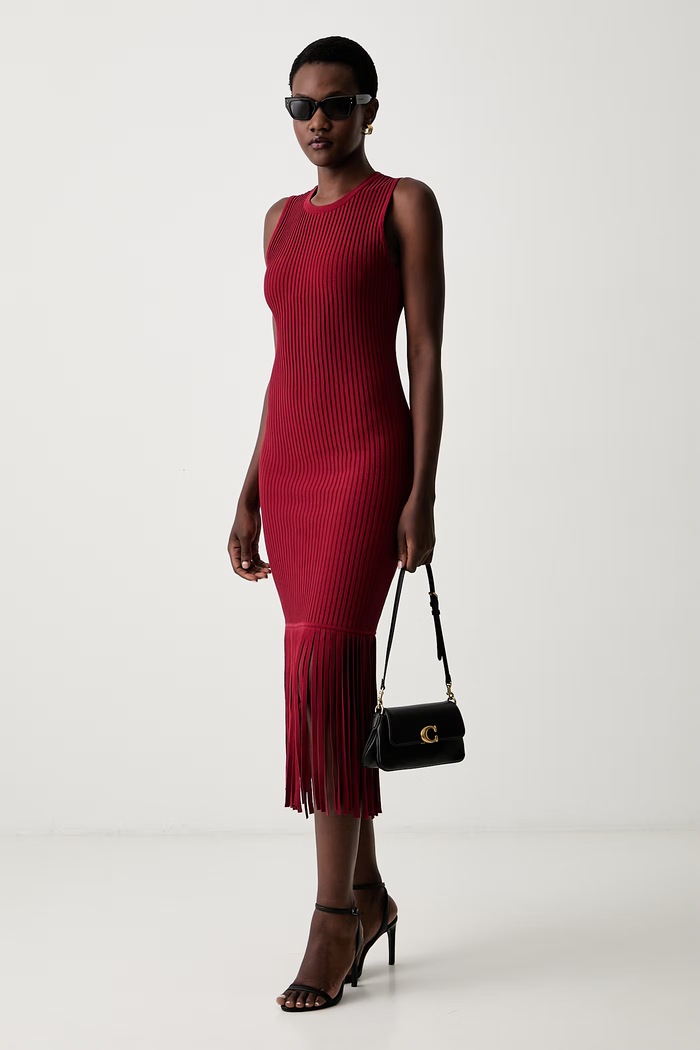 DKNY sukienka sweterkowa z bawełną P6EUAD33 bordowy AW26