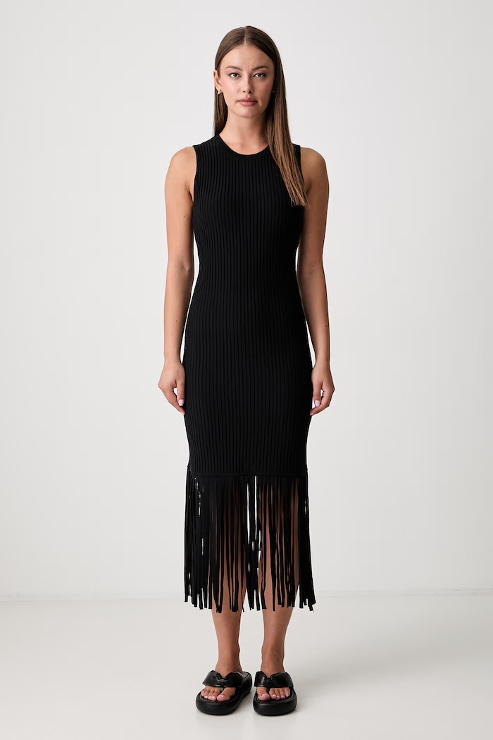 DKNY rochie tricotată cu bumbac negru P6EUAD33