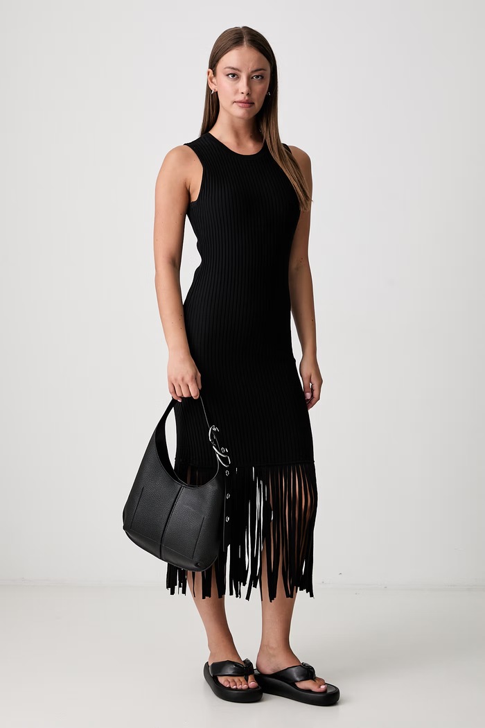 DKNY rochie tricotată cu bumbac P6EUAD33 negru AW26